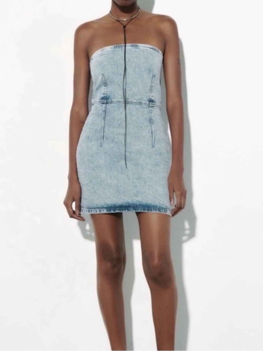 Zara Denim Strapless Mini Dress Light Wash Blue Cotton Stretch XL Y2K